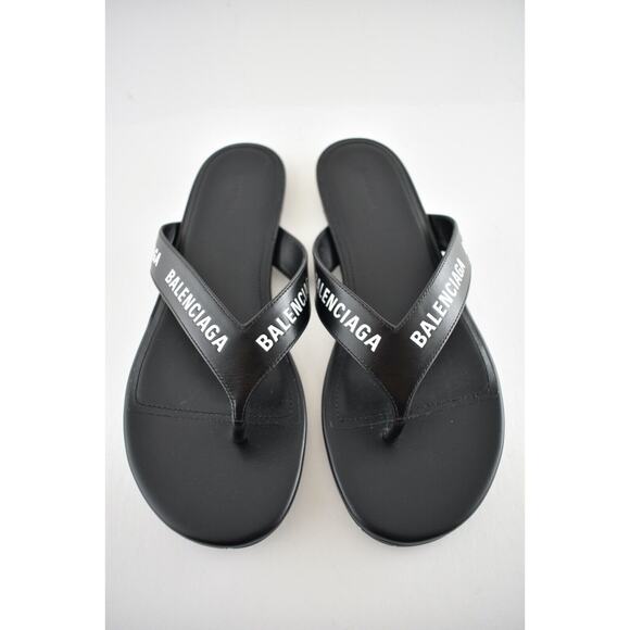 Balenciaga Black White Leather Logo Thong Slide Slip Sandal Flip Flop Flat 36.5 - Picture 5 of 12